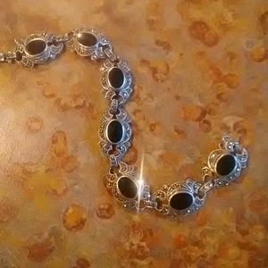 Onyx, marcasite, silver bracelet.